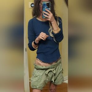 NWOT Free People We The Free Thermal Long Sleeve Navy Blue Color